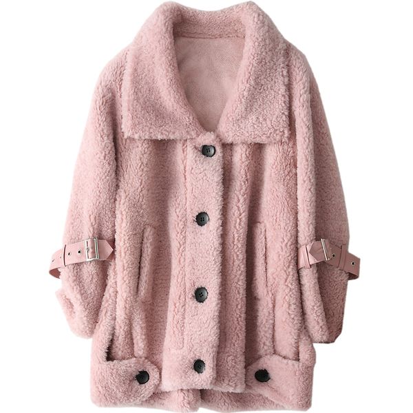 

autumn winter wool coat women clothes 2018 real fur coats sheep shearing fur jacket vintage overcoat manteau femme hiver zl754, Black