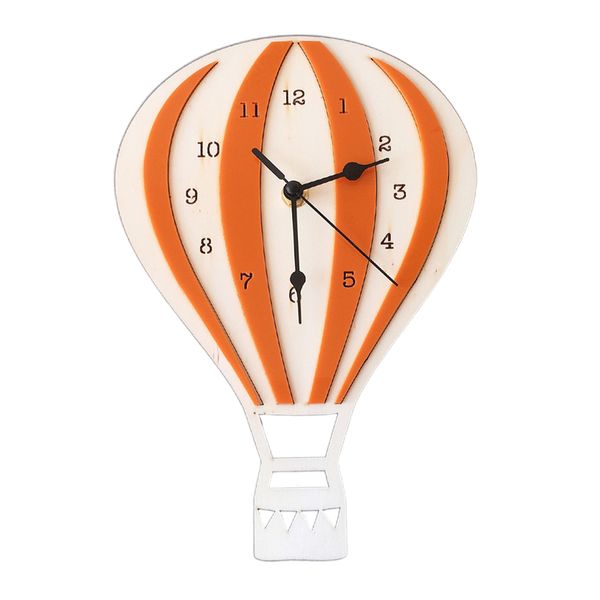 

office school battery powered wall clock living room kids bedroom mute nordic style easy install wooden air balloon shape