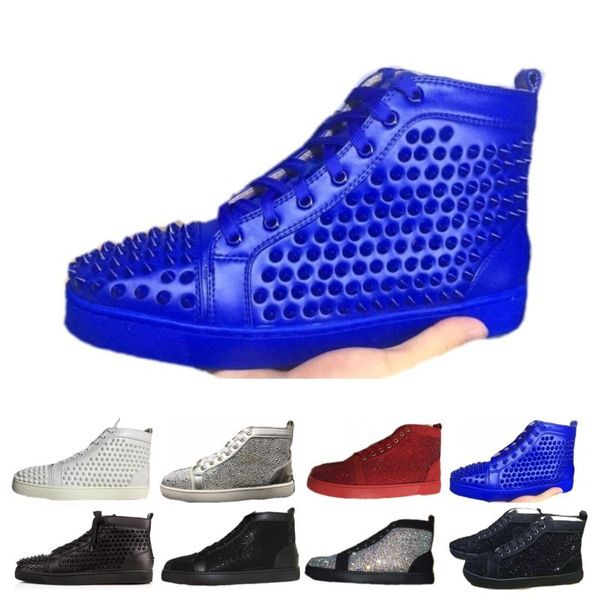 

2019 wholesale designer red bottoms sneakers studded spikes flats shoes designer luxury red bottoms for men women training shoes, Black