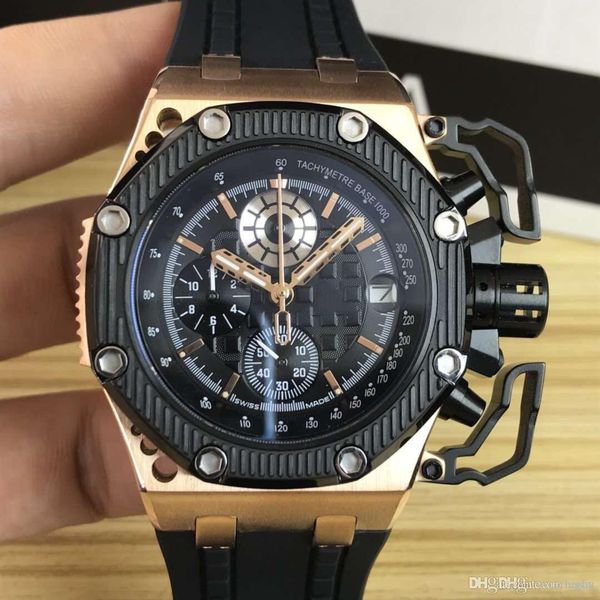 

royal oak offshore 26165io.oo.a002ca.01 high-end men's luxury watch.dial diameter 44 mm.six stitches.timing quartz watch, Slivery;brown