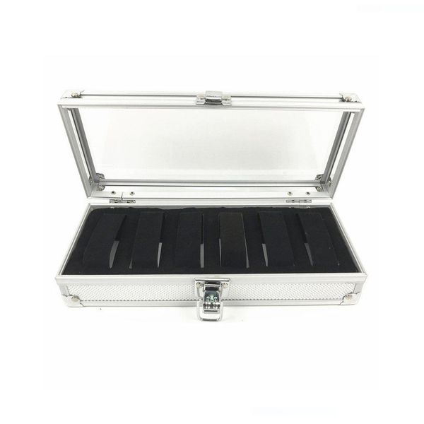 

portable size aluminum alloy watch display box storage organizer classic style multi-functional bracelet display case, Black;blue