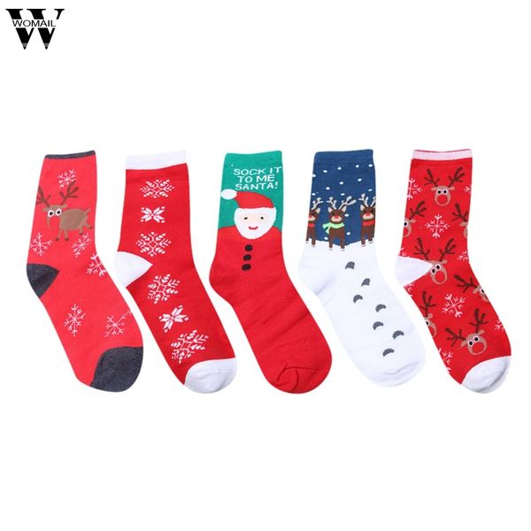 

5pairs женщины мультфильм печати носки 2020 ladies теплый снеговика носок вскользь хлопка удобный подарок носки femme рождество, Black;white