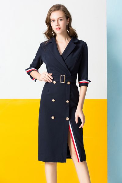 

women long woolen coat dress fashion slim double-breasted overcoat windbreaker jacket ladies wool blends coat with belt size s, Black