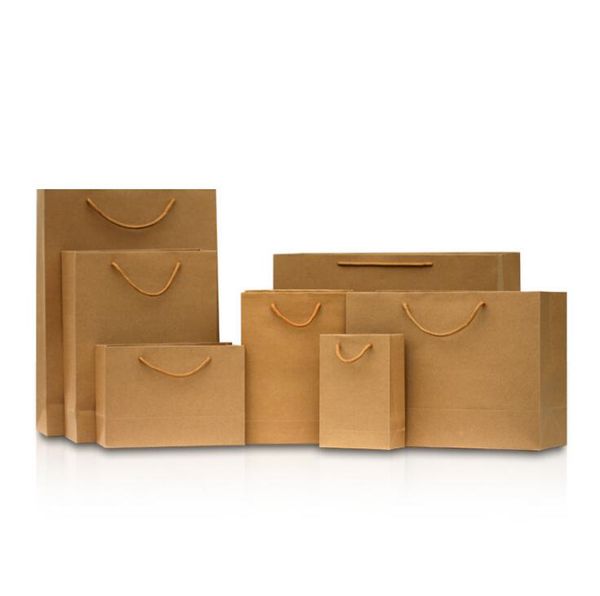 

2019 10 sizes stock and customized paper gift bag brown kraft paper bag with handles wholesale