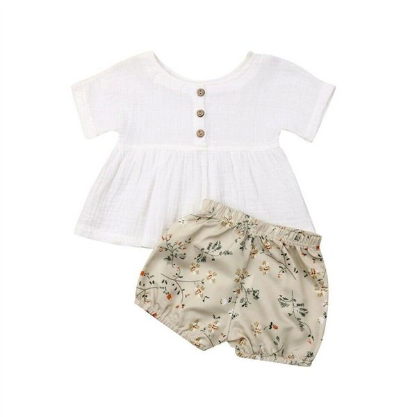 

fashion new summer newborn baby girls floral clothes cotton casual short sleeve t-shirt+shorts toddler infant outfit set, White