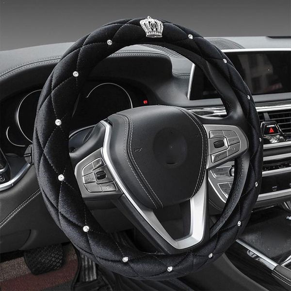 

winter plush car steering wheel cover diamond crystal rhinestone crown auto steering covers universal size 38cm for most car