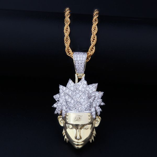 

хип-хоп полный aaa cz циркон bling iced out мультфильм наруто узумаки подвески ожерелье для мужчин рэпер ювелирные изделия золото серебро по