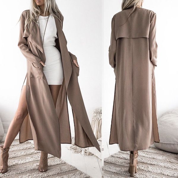 

new style women female ladies autumn long coat long sleeve cardigan waterfall outwear coat for women, Tan;black