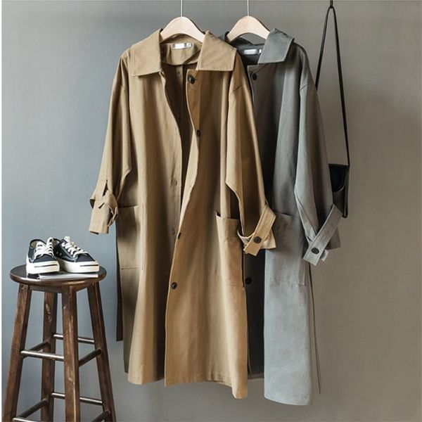 

new autumn women trenches 2019 korean chic long waisted casual trench lady high street loose coats over knee, Tan;black