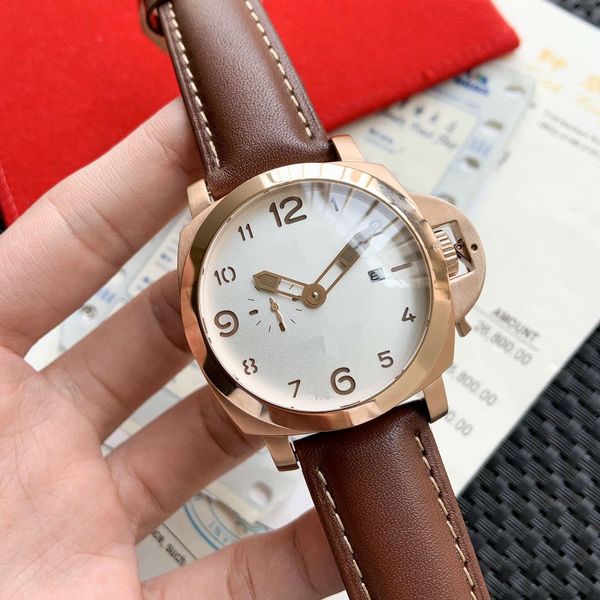 

men's watches pam leather watches for man 2020 automatic movement wristwatches special wristwatches 2020 sale, Slivery;brown