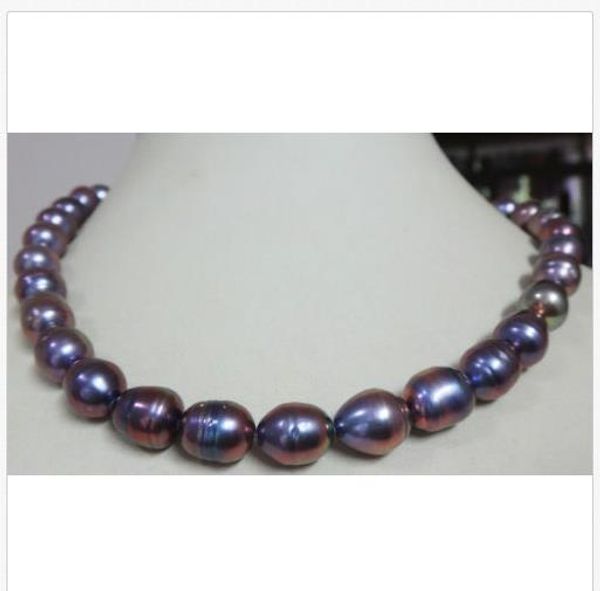 

natural 18"10-12mm tahitian genuine black redish green pearl necklace 14k, Silver