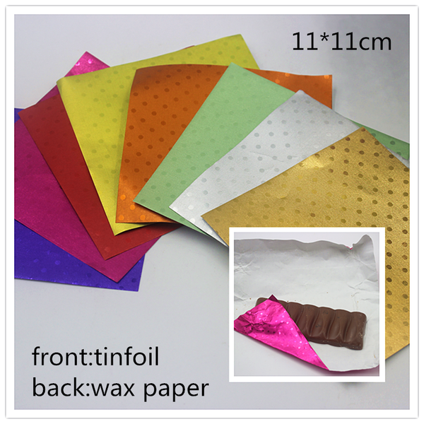 

aluminum foil diy chocolate candy package paper tin-wax composite lolly foil wrappers square 8colours 100pcs/lot 11*11cm