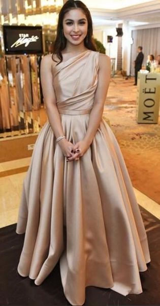 

elegant champagne one shoulder evening formal dresses a line satin pleated ruched prom party dress long, Black;red