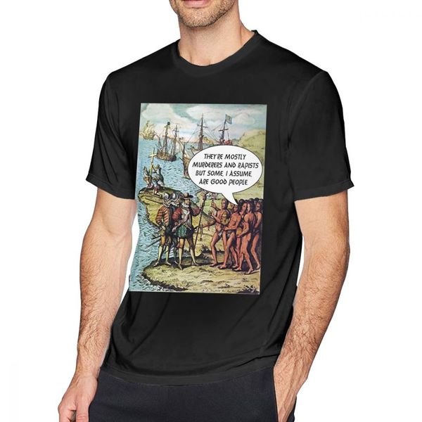 

columbus t shirt columbus arrives in the americas - anti trump t-shirt 100 cotton male tee shirt print casual tshirt, White;black