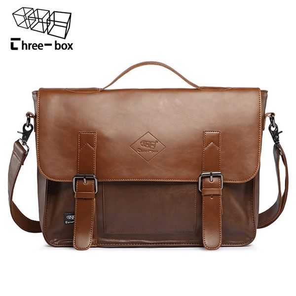 

brand men's briefcase leather business laphandbag vintage korea office tote a4 messenger bag for men crossbody shoulder bag