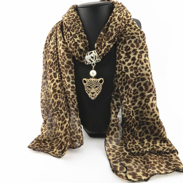 

tagerwilen pendant scarf necklace owl rivet necklaces for women chiffon leopard scarves jewelry wrap female accessories x-01, Blue;gray