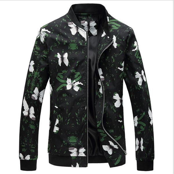 

2019 spring autumn bomber jacket men floral printed fashion slim fit mens casual jackets long sleeve mens windbreaker coat male, Black;brown