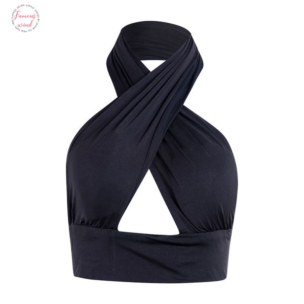 

women strappy cross over front cut out halter neck sleeveless backless crop bandage vest summer woman clothes s xl, White