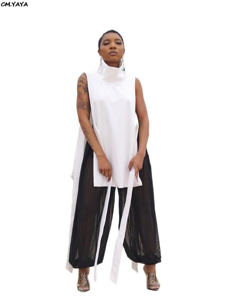 

2019 новых мужчины лето стенд шея без рукавов стороны раскола подвязать макси блузки рубашки повелительницы верхней glblx7318, White