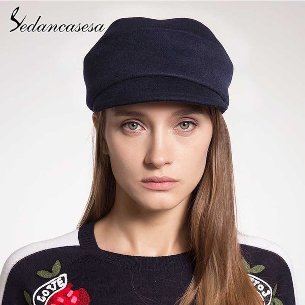 

sedancasesa women's visors newsboy caps autumn fashion british style flat wool felt hats for girls classic berets cap female, Blue;gray