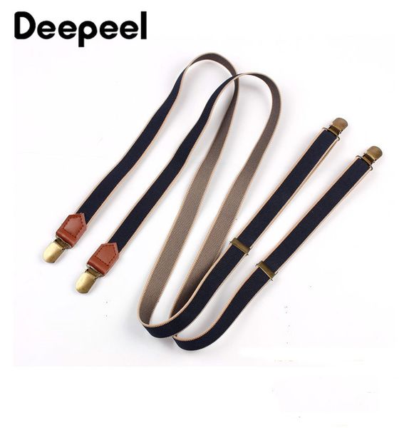 

deepeel 1pair 2x110cm polyester striped webbing suspenders bronze 4 clip do not cross sling belt men suit strap sp051, Black;white