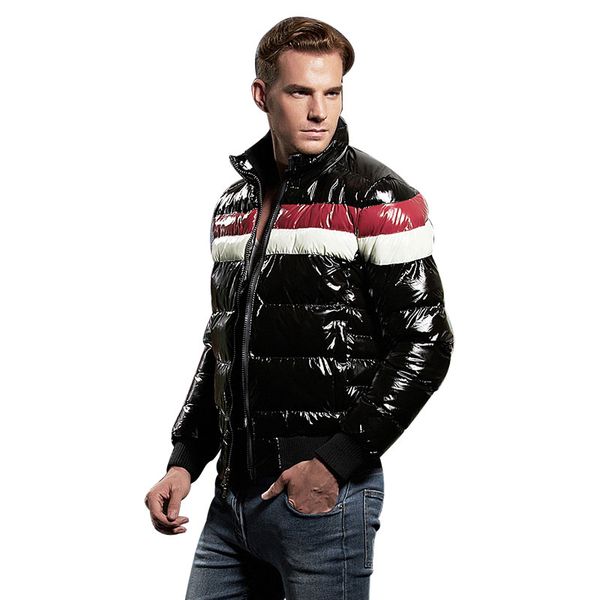 

plus size autumn winter fashion jacket men's 2019 cotton contrast color shiny warm brand clothing short parka mens coats, Tan;black