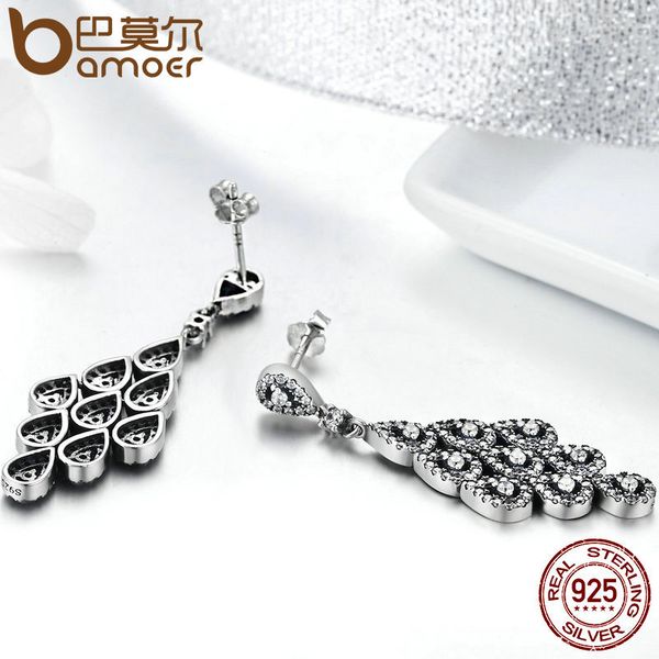 

fashion- 2018 authentic 925 sterling silver cascading glamour earrings, clear cz earrings for women sterling silver jewelry pas516 s914