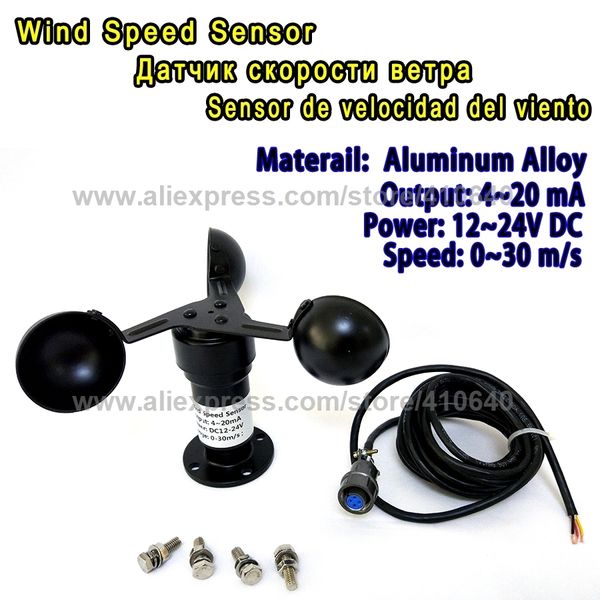 Sensor de Velocidade do Vento 0 a 30 M / S Liga de Alumínio Material de Liga de Alumínio 4 a 20mA DC 12 a 24V Tensão de Abastecimento de Automóveis Tomada de Cabo