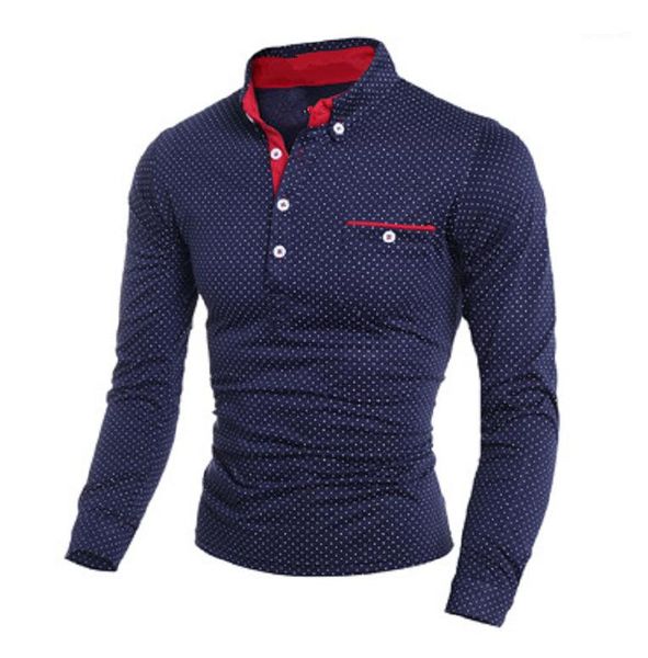 

clothes mens polka dot print polos spring designer lapel neck button long sleeve tshirts females casual, White;black