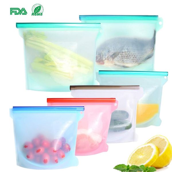 

reusable silicone bag er airtight seal lunch storage bag silicone container preservation for sandwich, snack
