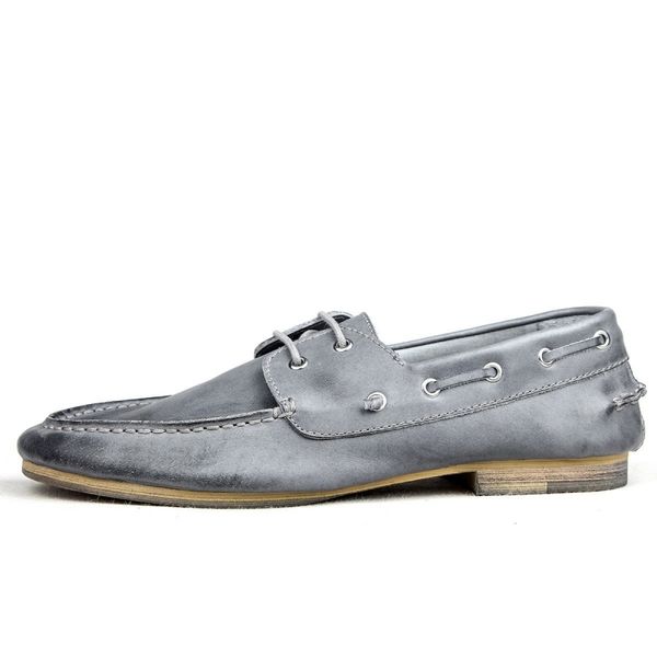 

vintage british style boat shoes men low lace up casual natural leather shoes loafers fashion driving shoes, Black
