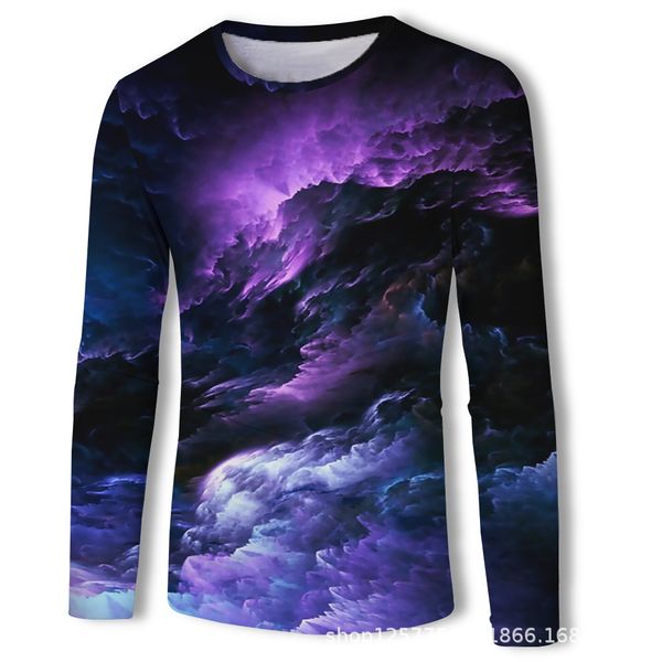 

mens designer autumn colorful sky 3d printed long sleeve t-shirt with round collar, White;black