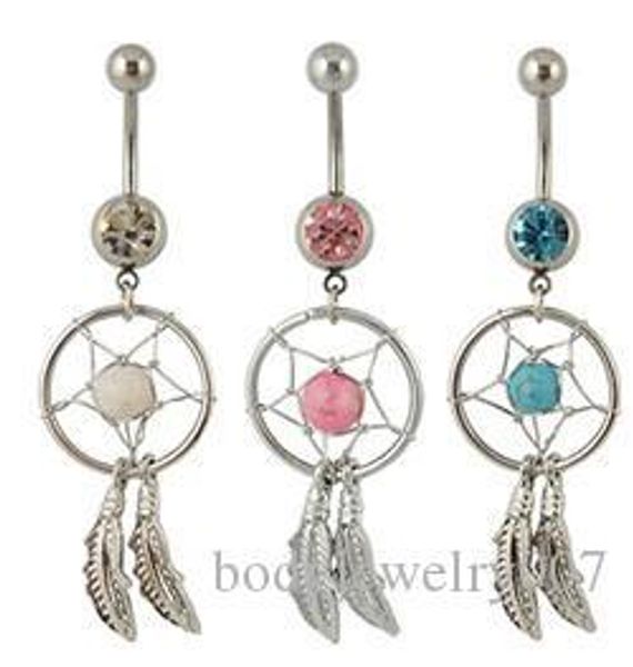 

d0008-7 ( 3 colors ) dream catcher dangle 10 pcs mix colors stones belly rings navel naval wholesale lot drop shipping, Silver