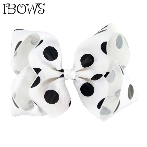 

5 inch polka dots hair bows grosgrain ribbon knotted bow with 6cm hair clips for children girls hairpins hair accessories, Slivery;white