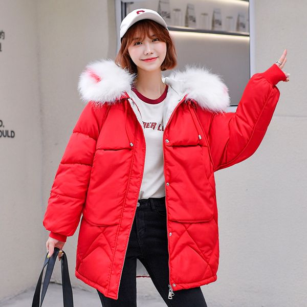 

2019 casual women winter parkas jacket cotton warm thicken ladies hooded coat female hat fur collar coats parka jackets, Tan;black