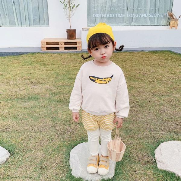 

baby girls cute fruit printed clothe sets baby boys cotton long sleeve sweatshirt and striped pants and hat 3pcs sets, White