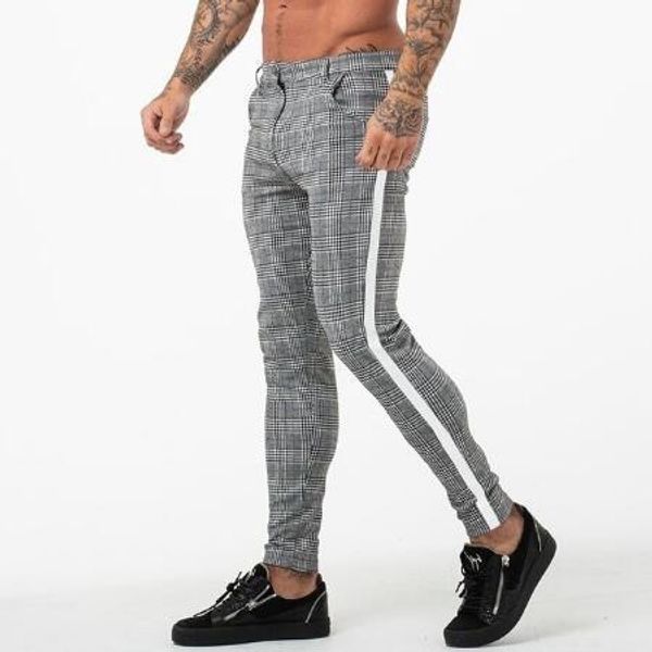 

new designer gyms joggers men skinny tight pants sportswear sweatpants plaid fitness trousers mens tights casual track bottom pant men, Black