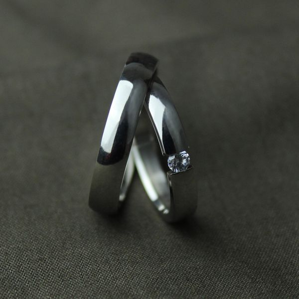 

classic couple ring, valentine's day gift, zircon wedding ring gold - silver titanium steel colored jewelry, Slivery;golden
