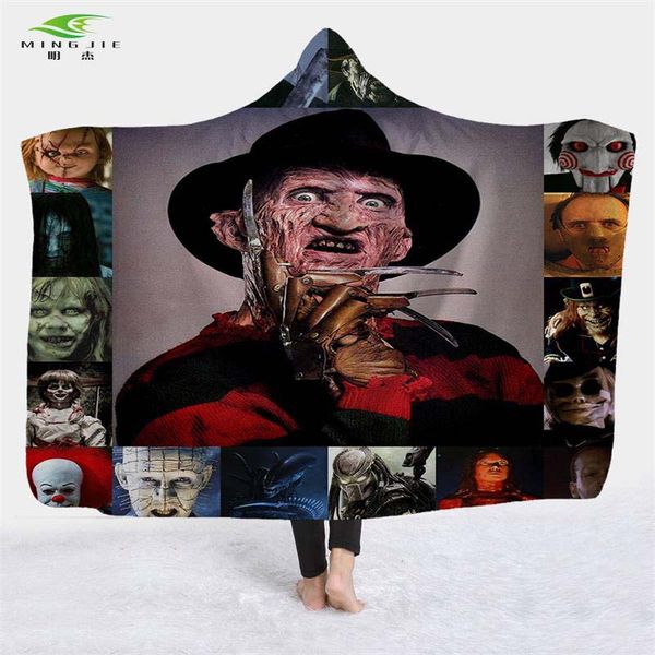 

horror movie character hooded blanket for gothic halloween killers sherpa fleece wearable throw blanket microfiber bedding