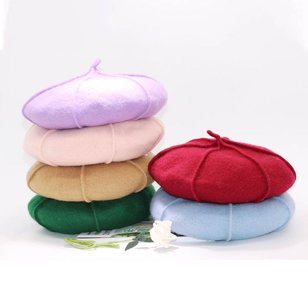 

2019 pure color wool hexagonal berets fall/winter fashion joker red hat vintage artist hat women beret femme boinas para mujer, Blue;gray
