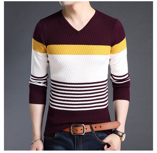 

sweaters thick warm pullover men casual striped v-neck sweater men clothing 2019 autumn winter knitwear pull homme 8162, White;black