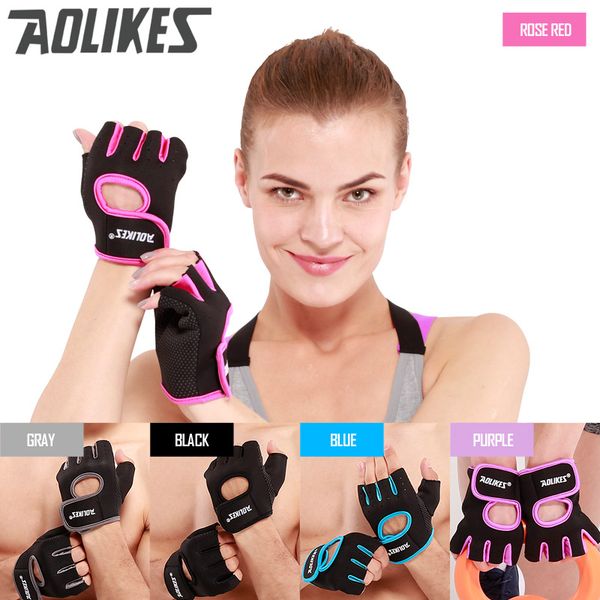 Femmes en Cuir Rose Haltérophilie Gants demi-doigt Fitness Gym Entraînement