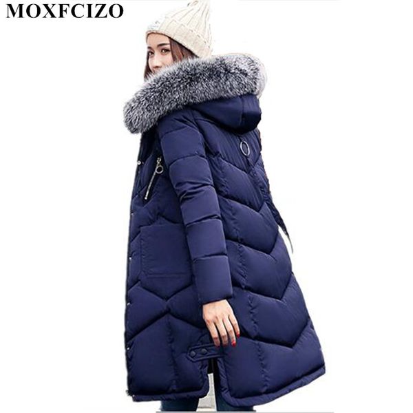 

2017 new long winter jacket women zipper pockets women slim big fur cotton-padded winter coat outwear female parkas, Black