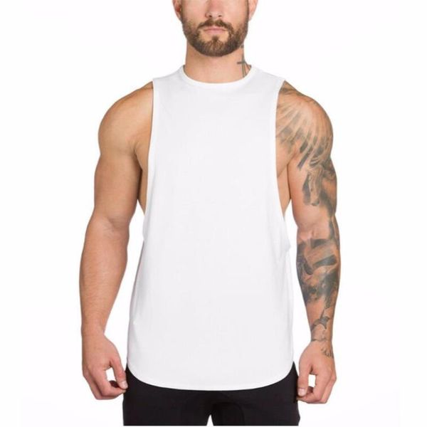 

tank men bodybuilding underwear men' blank cotton loose waistcoat long fitness sports hurdles bottoming elastic youth sum, White;black