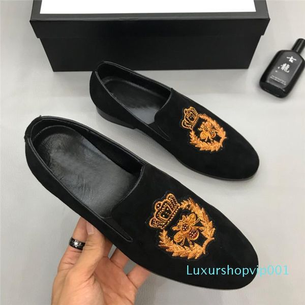 

2019 italy brand fashion designers slides oxford shoes loafers mens casual slippers leather embroidery shoes sneakers d02 01, Black