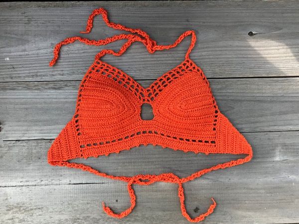 

boho clothing handmade crochet bikini swimming beach trikini 005, White;black