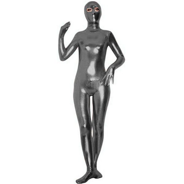 Artı Boyutu 6XL Metalik Maskeli Catsuit Seksi Kadınlar İkinci Cilt Zentai Tam Vücut Açık Gözler Kostüm Klasik Cosplay Parti Unitard