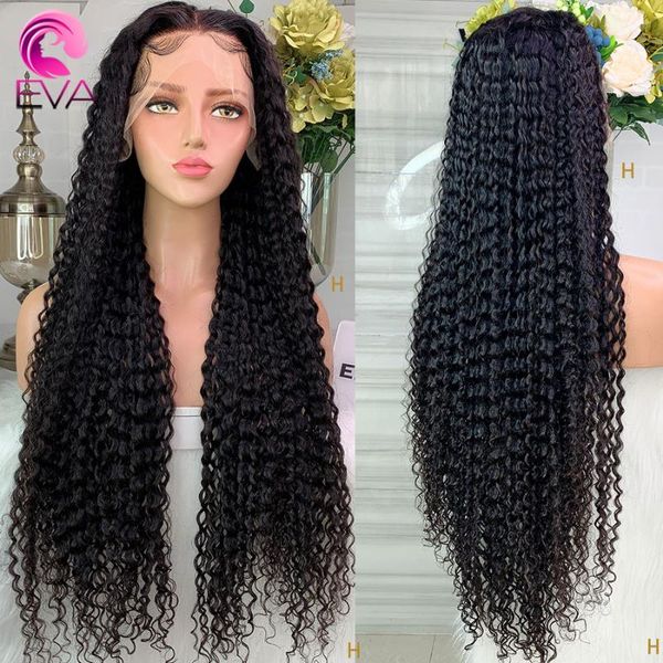 

eva hair 24-32 inches 13x6 lace front human hair wigs pre plucked remy 150% curly wigs with baby for black women, Black;brown