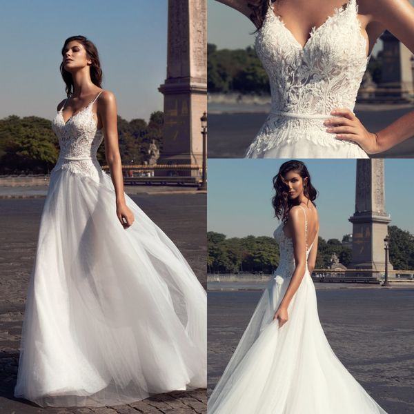 

fashion a line wedding dresses v neck illusion sleeveless lace appliques bridal gowns sweep train beach wedding dress robes de mariÃ©e, White