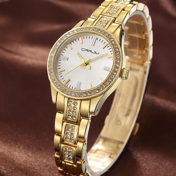 

crrju brand watch quartz watch rhinestone wristwatches waterproof women' women luxury watches relogios feminine for, Slivery;brown